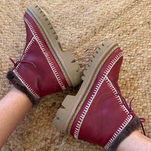 Nordstrom NEW laidback London Burgundy Argo shearling leather Ankle Boots Boho❤️